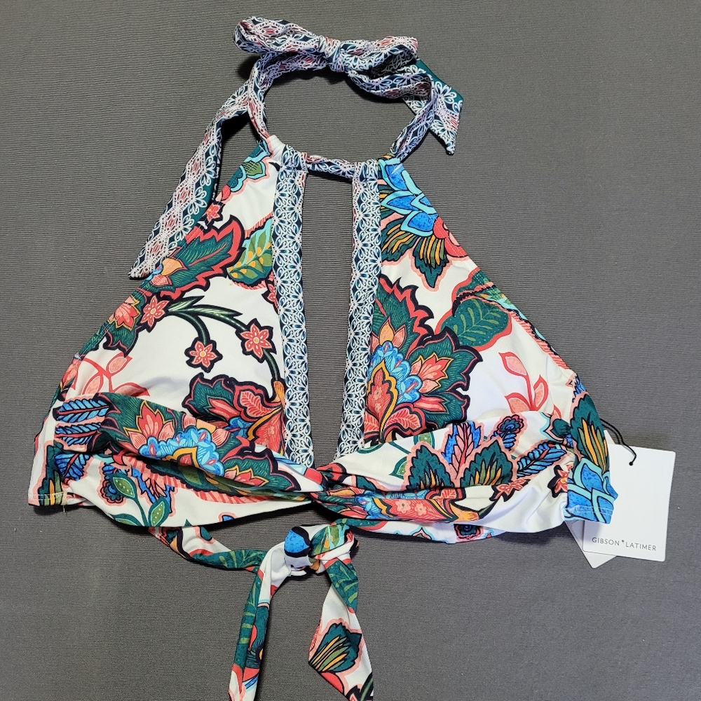Gibson Latimer Keyhole Swim Bikini Top in Multi Floral. NWT. Med.
